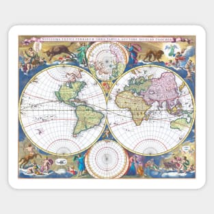 World map wall art 1690 dorm decor mappemonde Art Print Sticker